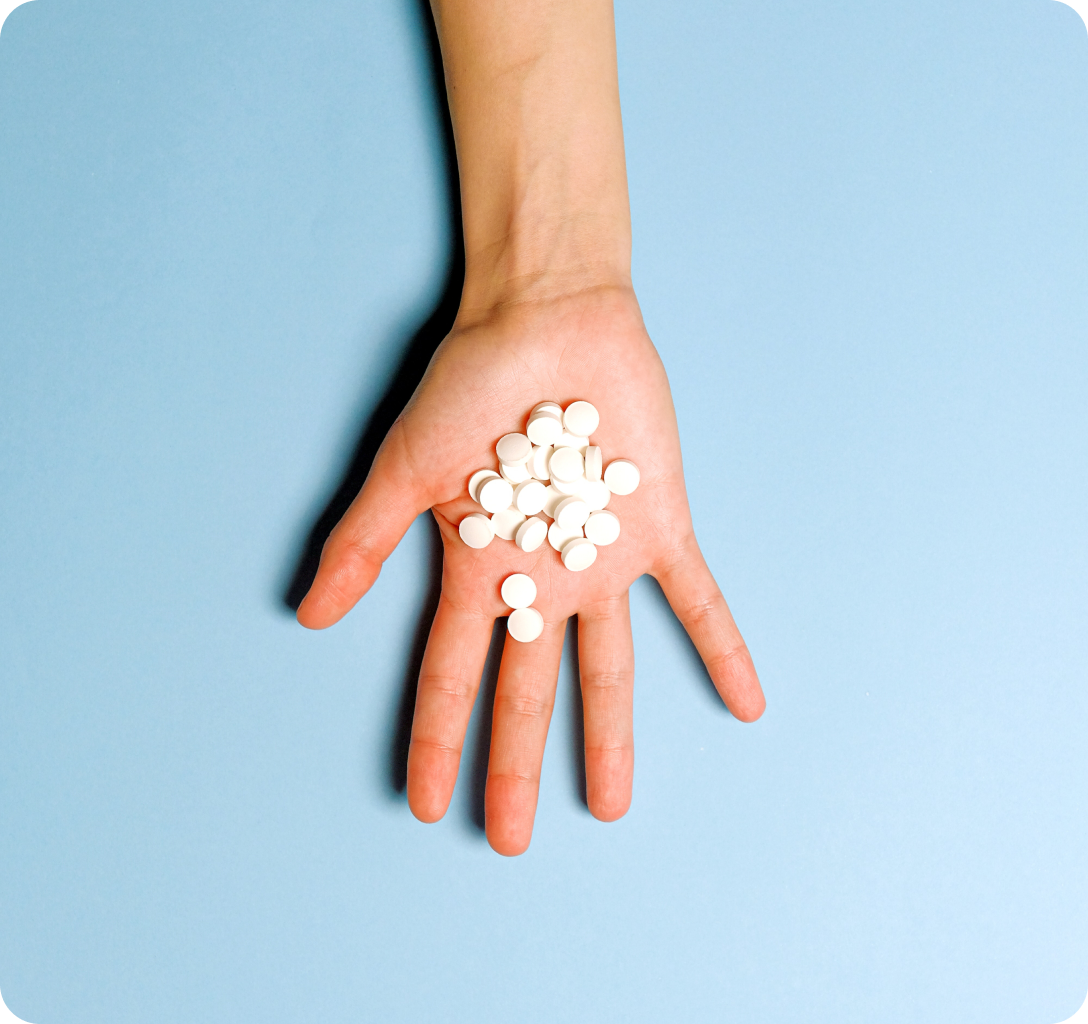 Many pills on palm