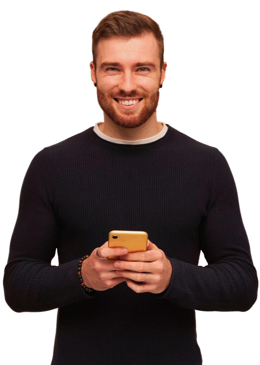 smiling man with black t-shirt