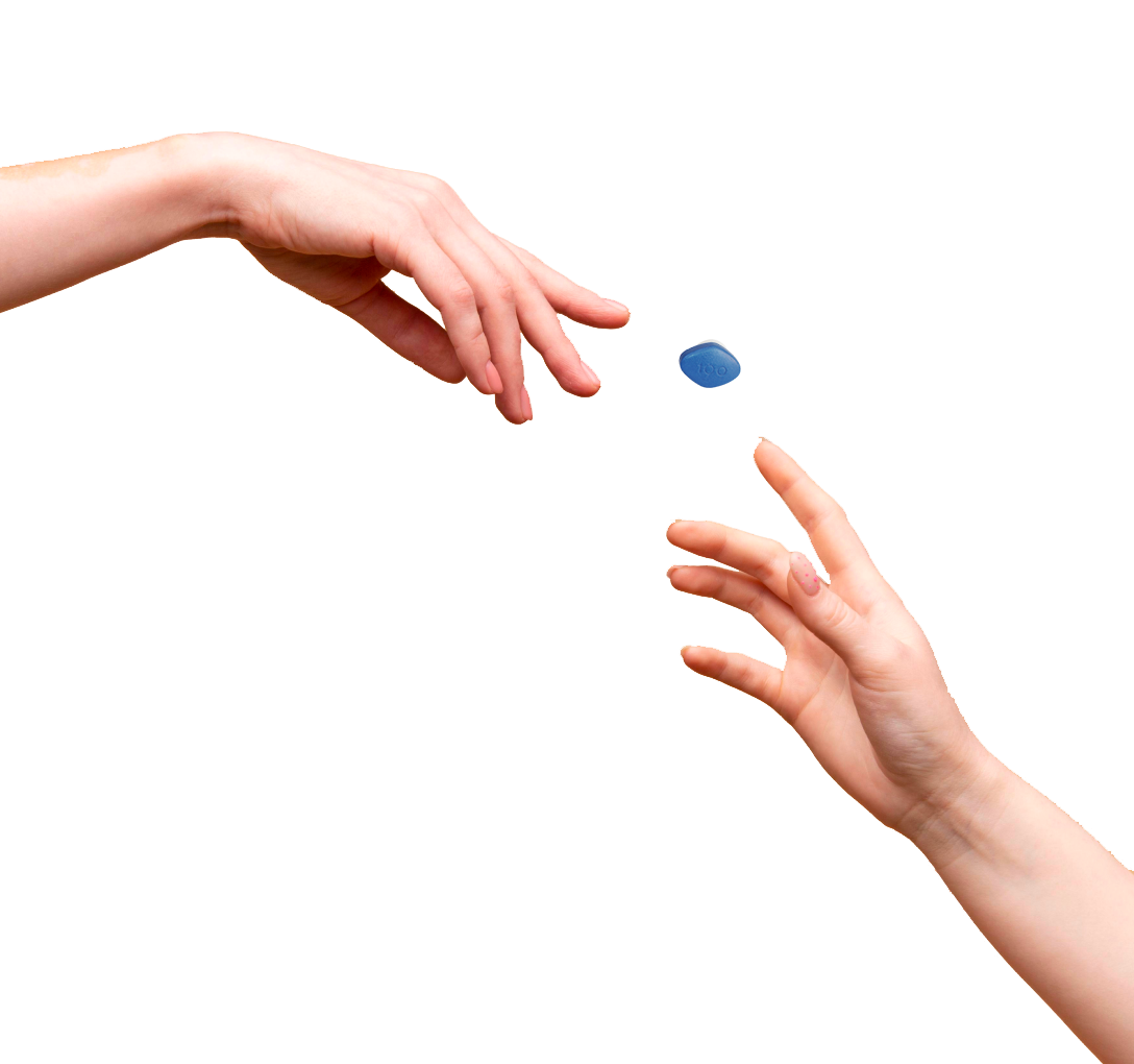 hand holding blue Viagra® pill